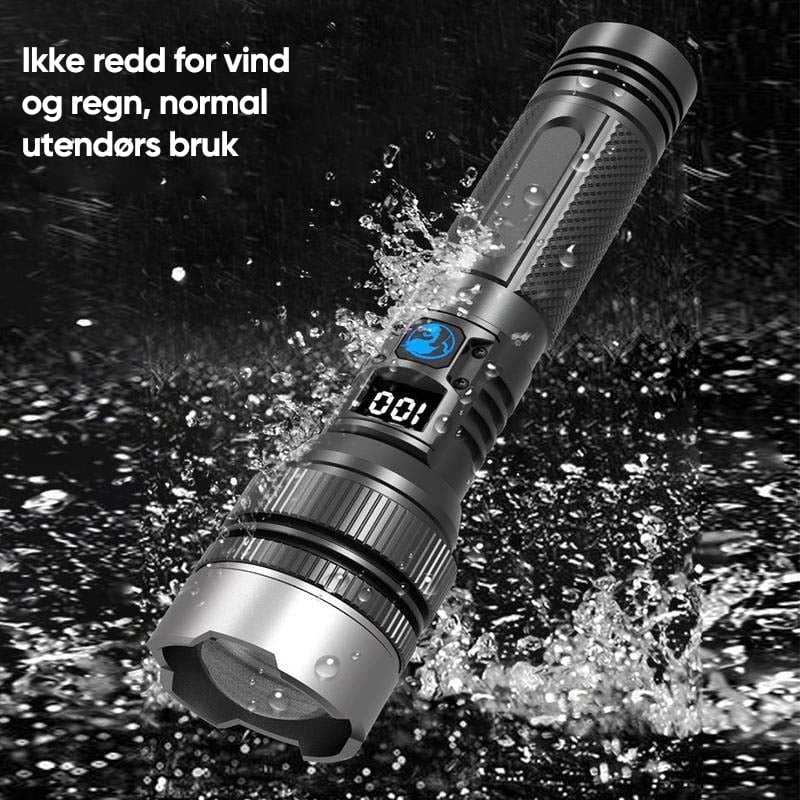Vanntett Oppladbar Digital Skjerm 2-i-1 Sterk Lys Lommelykt