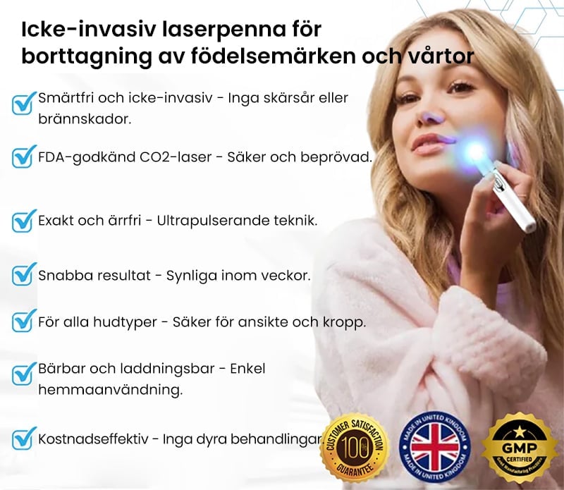 Icke-invasiv laserpenna för borttagning av vårtor och födelsemärken