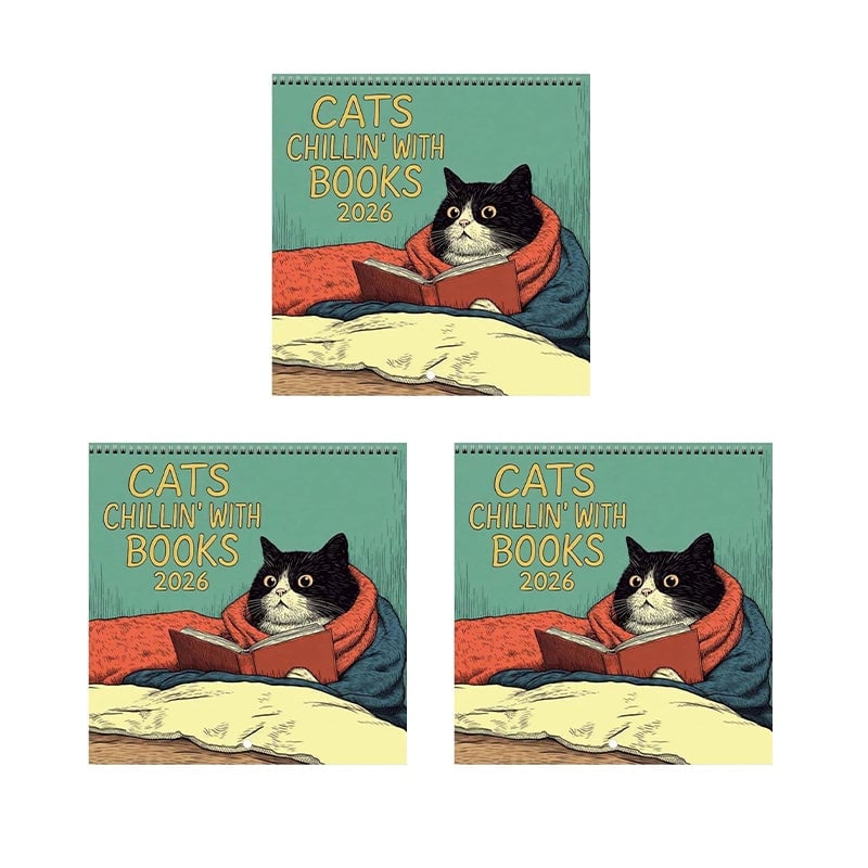 Cats Chillin' with Books 2026 Wall Calendar