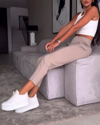 Solid color slim fit casual suit pants