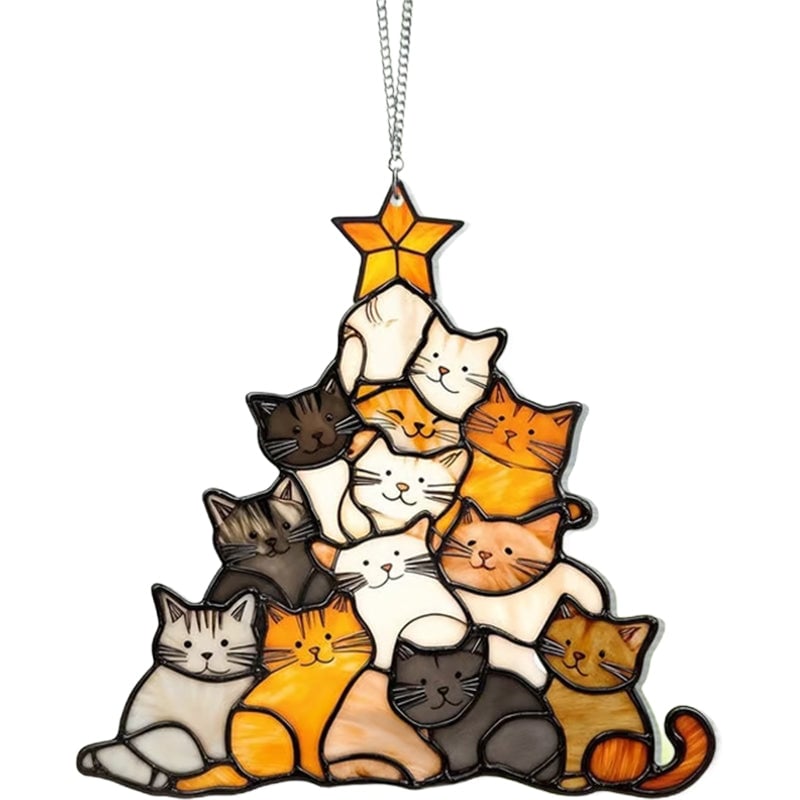 Cat Christmas Tree Suncatcher Ornament