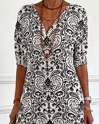 Klänning Vintage Blommönster V-Hals Maxi
