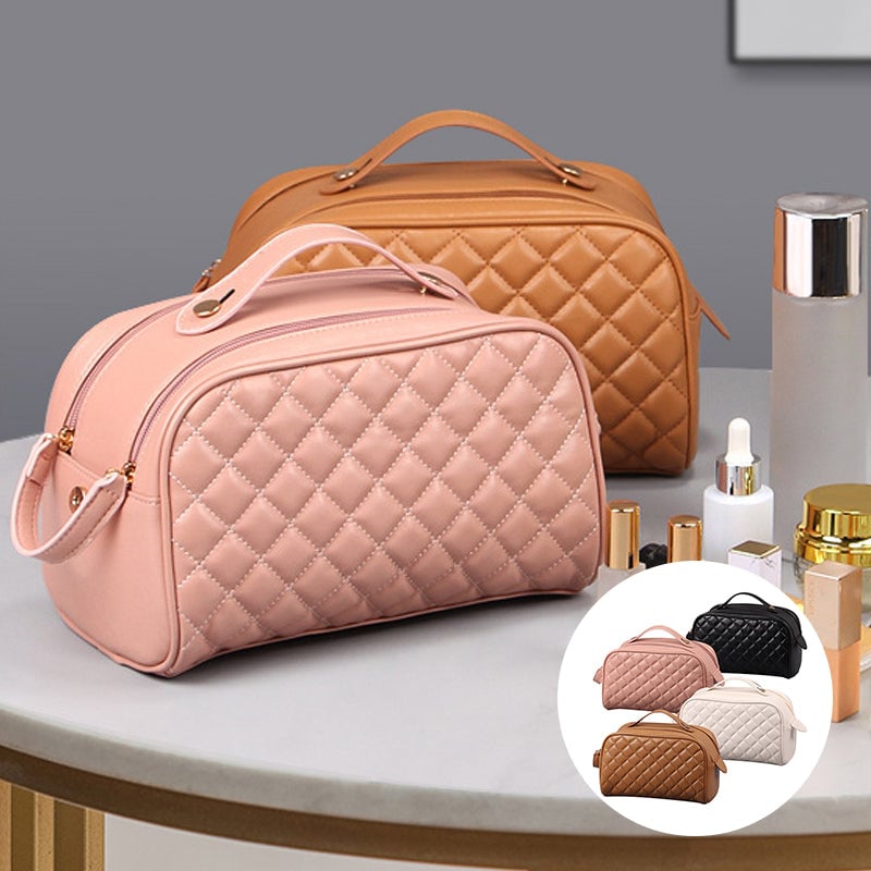 Gesteppte karierte Kosmetiktasche