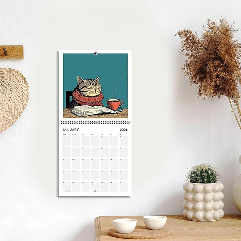 Cats Chillin' with Books 2026 Wall Calendar