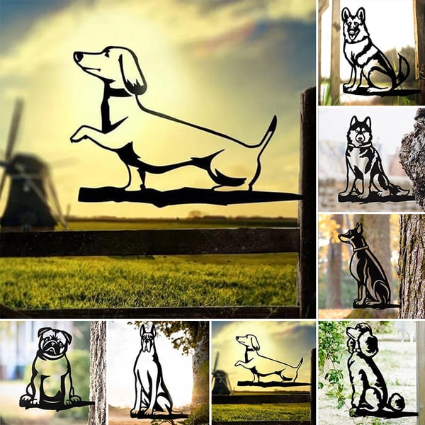 Metal Dog Silhouette Puppy Garden Decoration