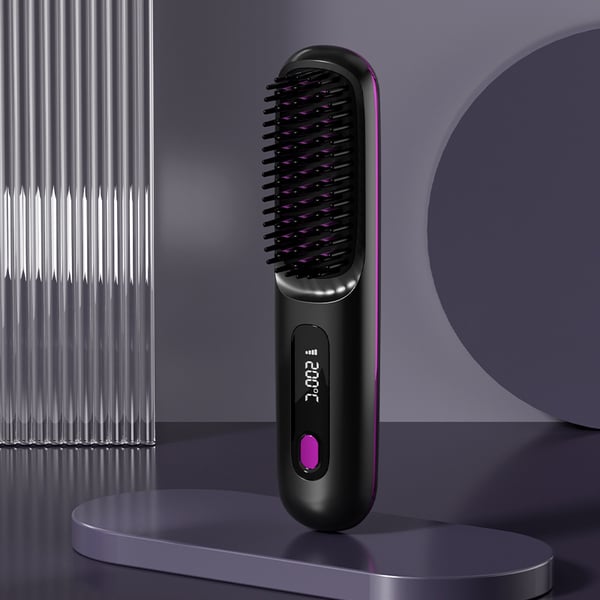 Ceramic Heated Cordless Portable Curling Straightening Brush