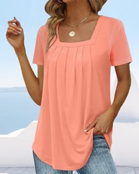 Square neck solid color short sleeve t-shirt