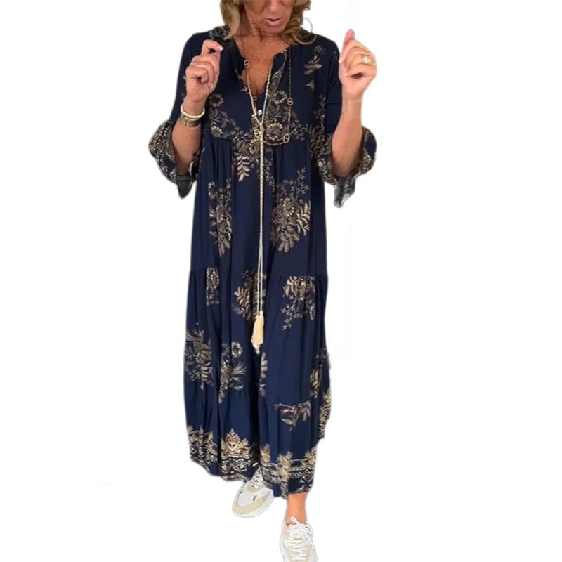 Abito allentato vintage con scollo a V