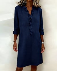 Kleid gerüscht V-Ausschnitt einfarbig
