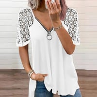 Ensfarvet blonde T-shirt med løse korte ærmer og lynlås i ensfarvet blonde