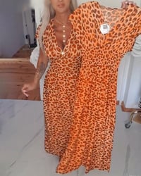 Elegant Leopard Print V-Neck Dress