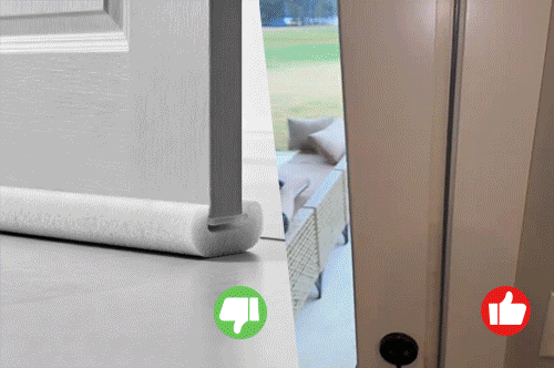Bulky foam draft stopper compared with a discreet transparent silicone door seal