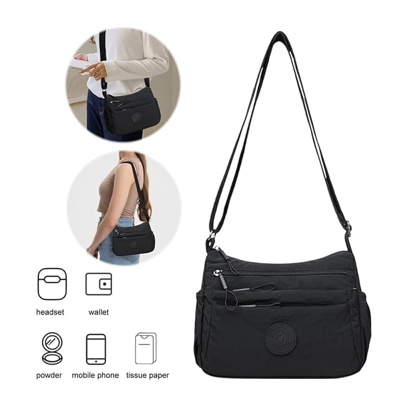 Solid Color Fashionable Multi-pocket Zipper Crossbody Bag