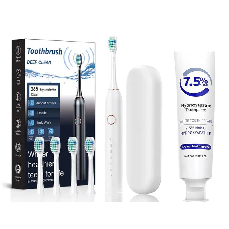 Electric sonic toothbrush (White) + hydroxyapatite toothpaste (1 PC)