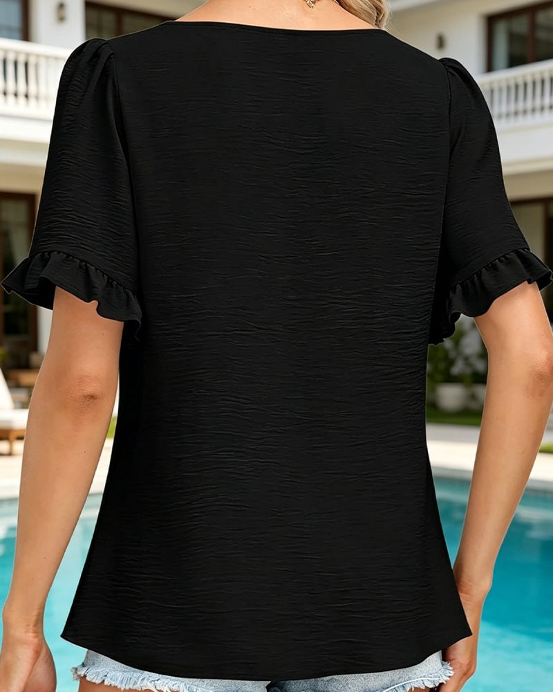 Square Neck Ruffle Sleeve Blouse