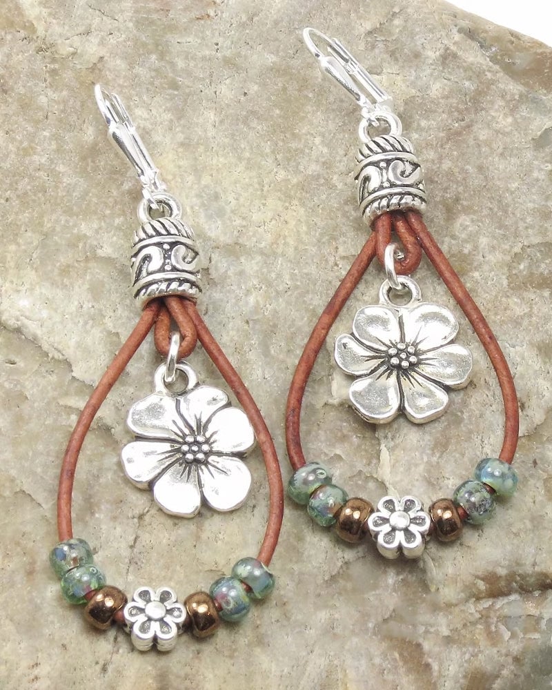 Boho Leder Seil Blumen Einfache Ohrringe