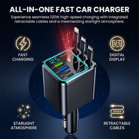 7-in-1 Universal Retractable Car Charger with Intelligent Voltage Display and Starry Sky Light