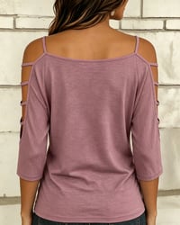 Solid Color Elbow-Length Sleeve Off-Shoulder T-Shirt