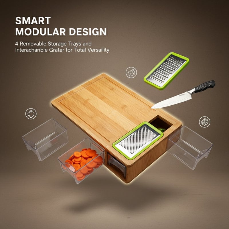 Bamboo and wooden drawer cutting board