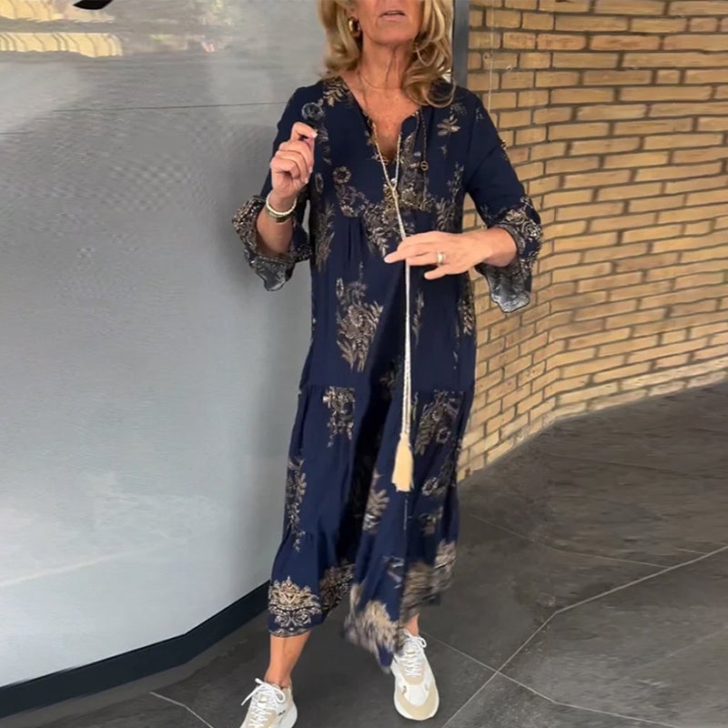 Abito allentato vintage con scollo a V