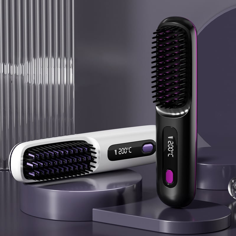 Ceramic Heated Cordless Portable Curling Straightening Brush
