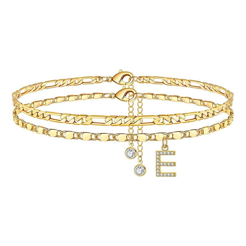 A-Z Letter Layered Ankle Bracelets for Women