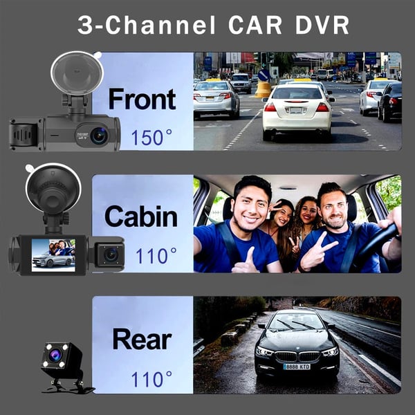 3 Lens Car Dvr Dash Cam