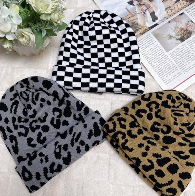 Warm Animal Print Knit Hat