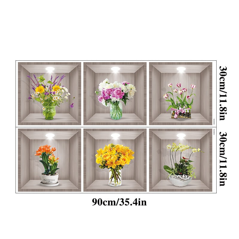 Autocollant mural vase fleurs 3D💓