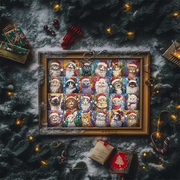 🎄Hot Sale 49%OFF🌟Happy Christmas Cats Advent Calendar Jigsaw Puzzle
