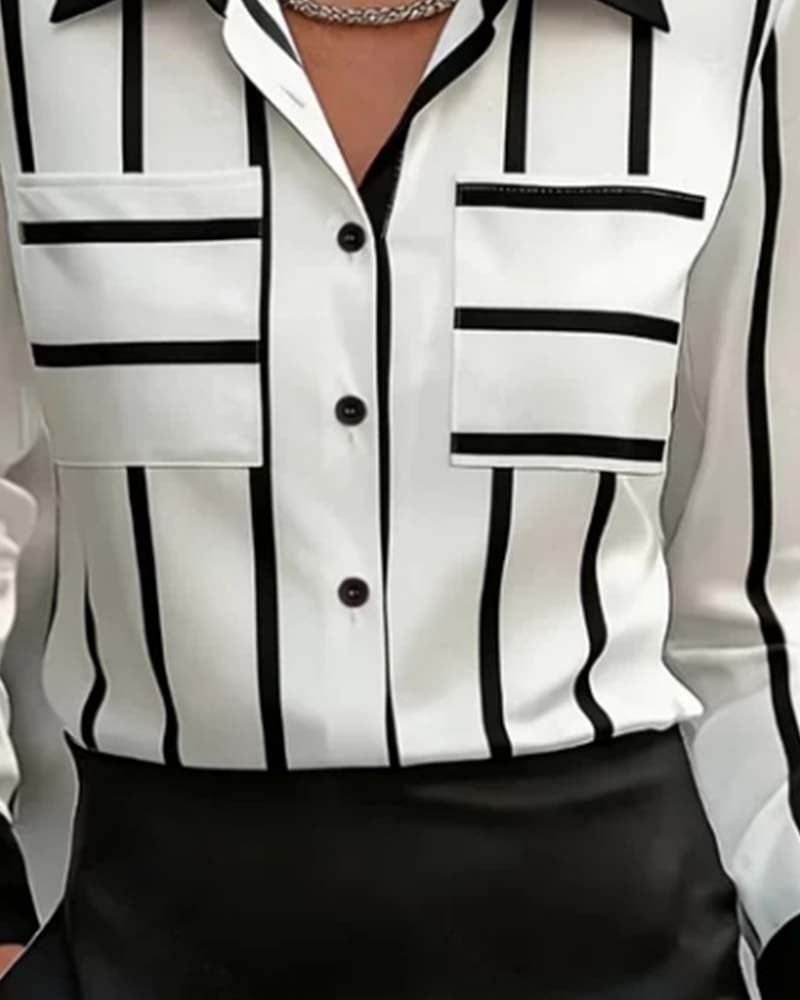 Striped Pocket Satin Casual Shirt