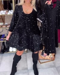 Velvet Sequined Dress With Wide Neckline