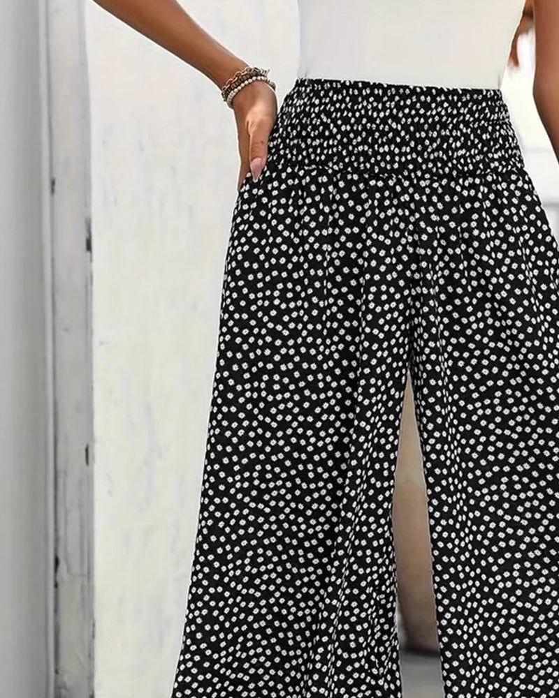 Polka Dot Loose High-Waist Wide-Leg Pants