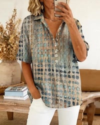 Polka Dot Print Button Half-Placket Blouse