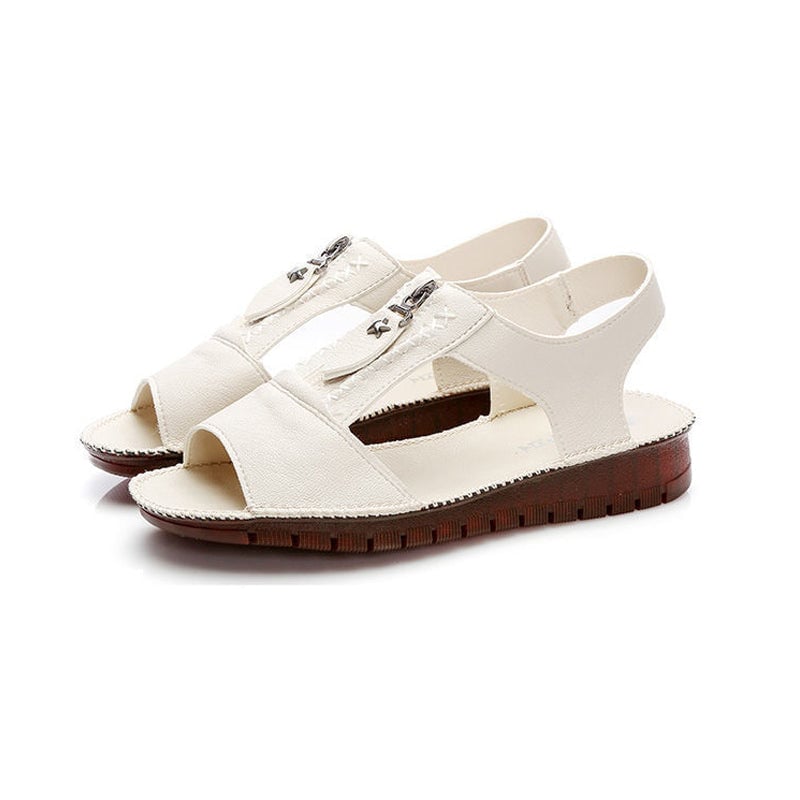 Sandalias Planas Piel Suave Cremallera