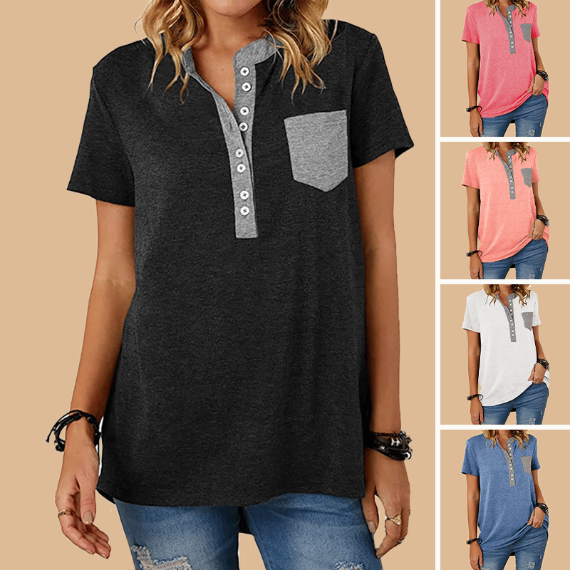 T-shirt da donna a maniche corte casual ampia monopetto