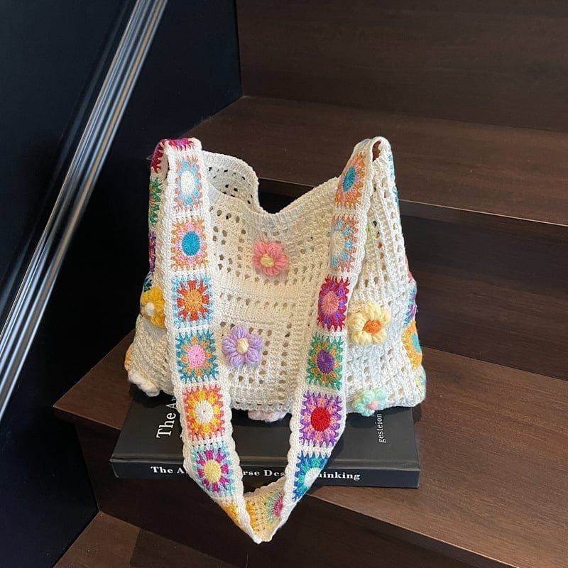 Lässige hohle Strick-Tragetasche – Gewebte Schultertasche mit großer Kapazität