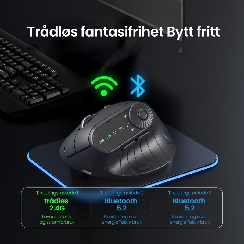 Sakerplus Ergonomisk Trippel-Tilkobling Trådløs Mus