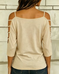 Solid Color Elbow-Length Sleeve Off-Shoulder T-Shirt