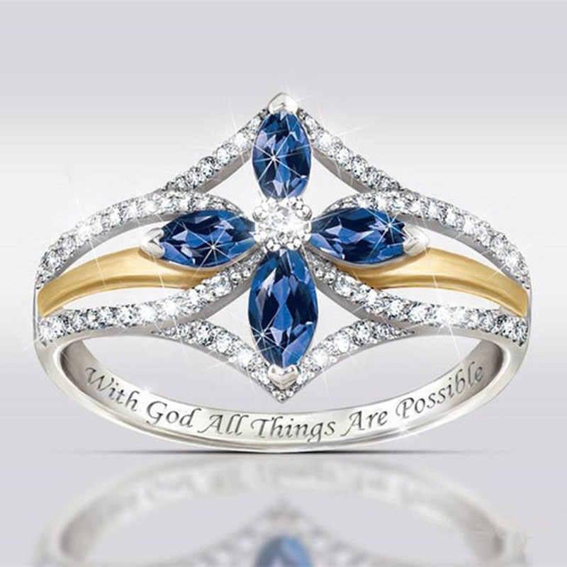 The Promise Of Faith Sapphire And White Topaz Cross Ring