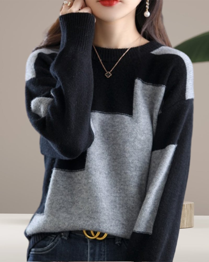 Farveblokmønstret sweater i kontrastfarver