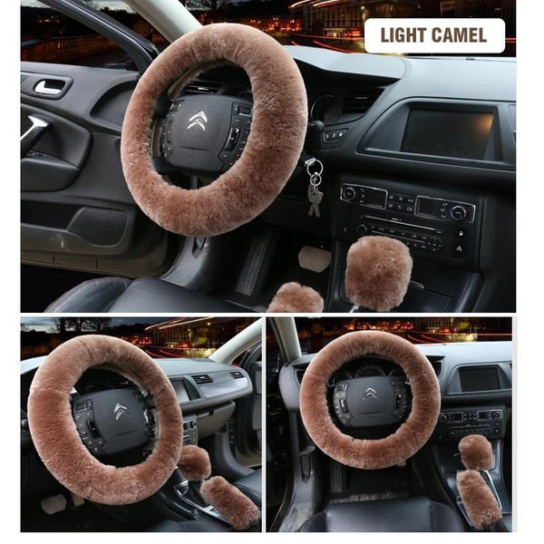 Solid Colour Warm Fluffy Wool Car Set