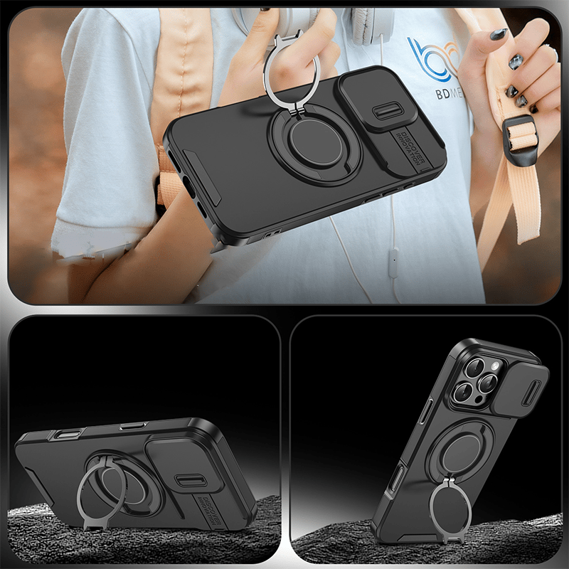 Heavy-Duty Phone Case with Built-In Ring Stand & Camera Cover