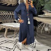 Enfärgad långärmad denimklänning för kvinnor