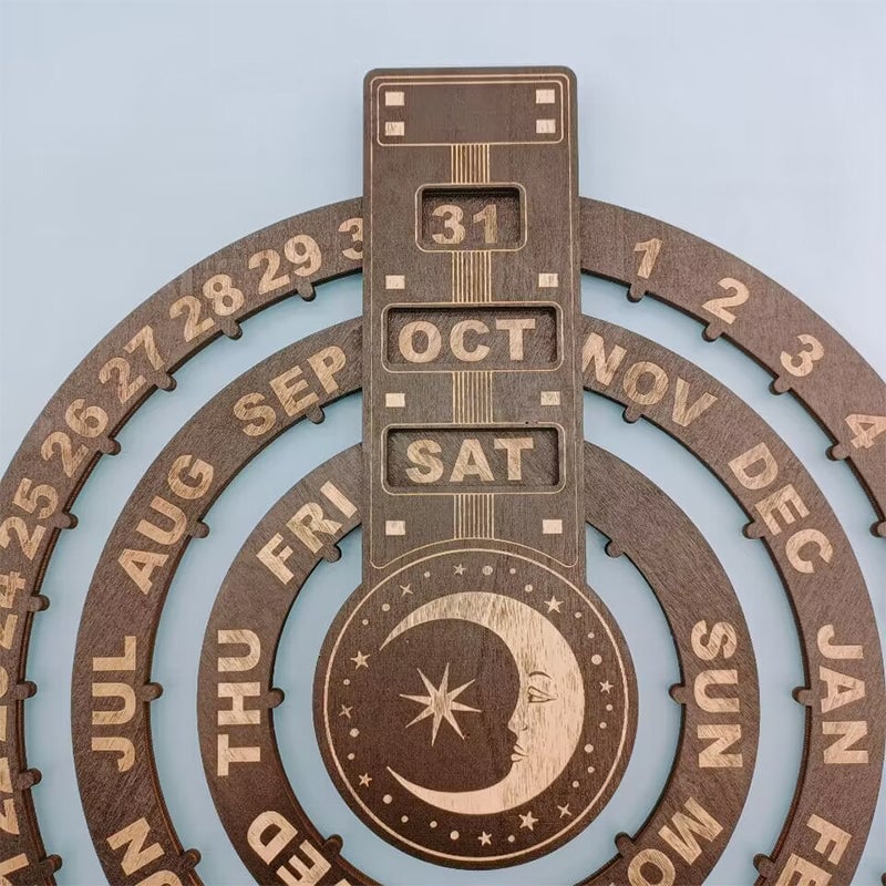 Roterende cirkulær evighedskalender i træ
