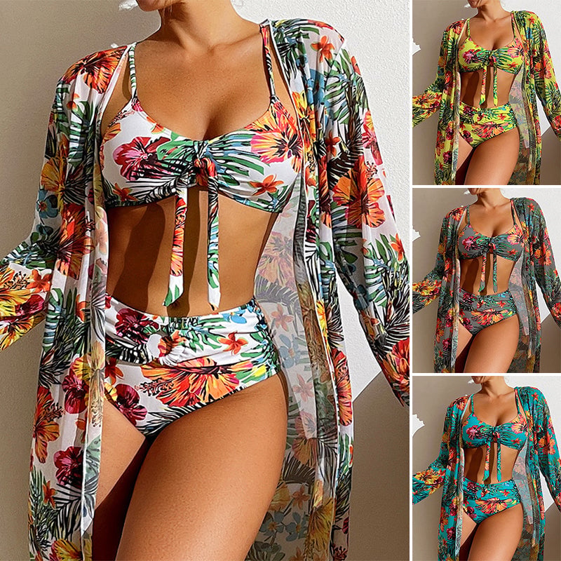 Bikini trois pièces à fleurs