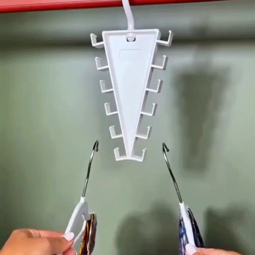 V-shaped accessory hanger shown in use