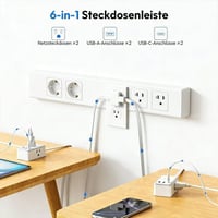 6-in-1 Doppel-Verlängerungskabel-Steckdosenleiste