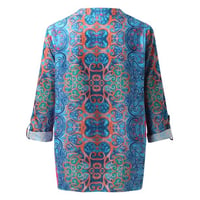 Women's Casual Boho Print V Neck Long Sleeve T-Shirt