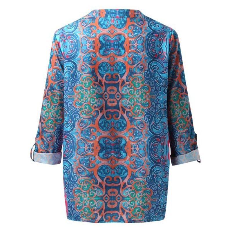 Women's Casual Boho Print V Neck Long Sleeve T-Shirt